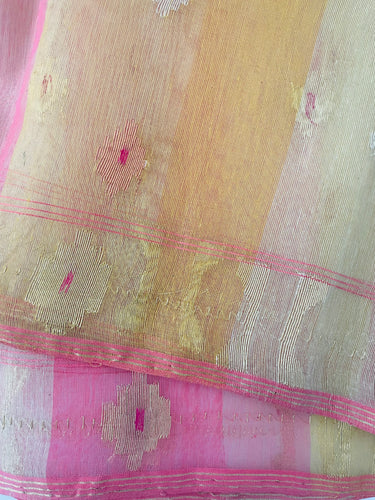 Authentic Dhakai Jamdani Muslin Saree from Bangladesh | Handwoven | Multi- Color | Gold Zari | Ships from California